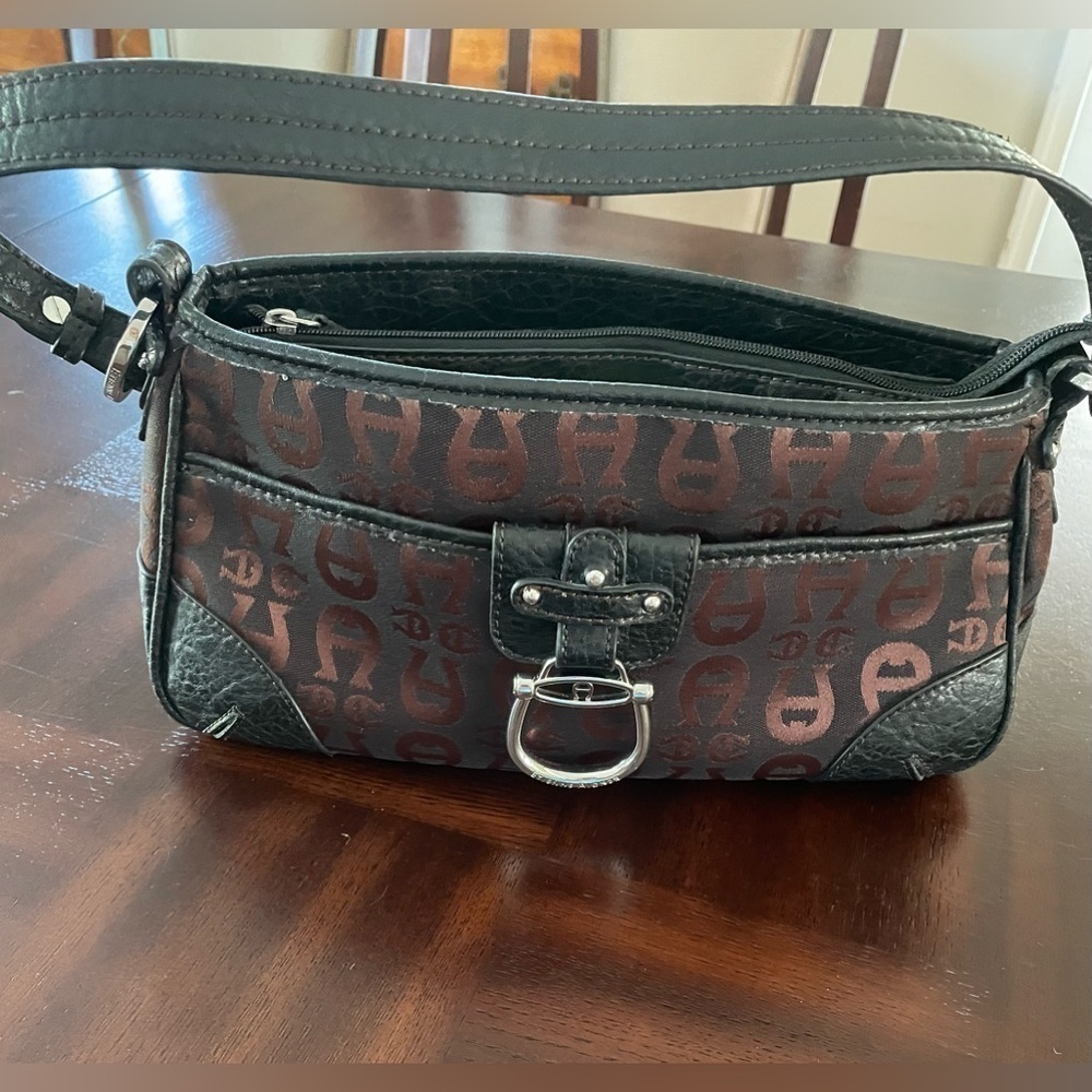 Etiene Aigner women’s brown Leather Canvas with Signature Logo shoulder bag